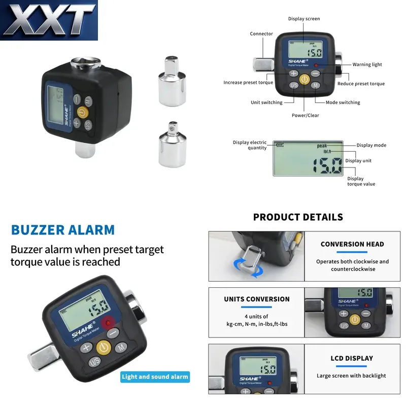 Torque Wrench - XXT Shahe デジタルトルクレンチアダプター 電子トルクツール 自動車、バイク、家庭修理用アダプター付属